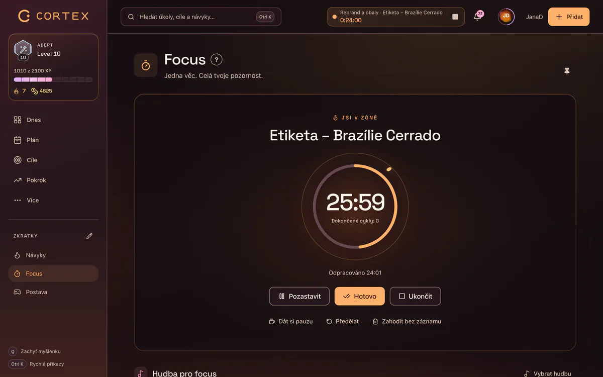 Časový box ve Focusu aplikace CORTEX – Parkinsonův zákon v praxi